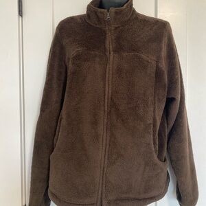 Lands' End Brown Fluffy Fleece Jacket Pullover Size Medium‎